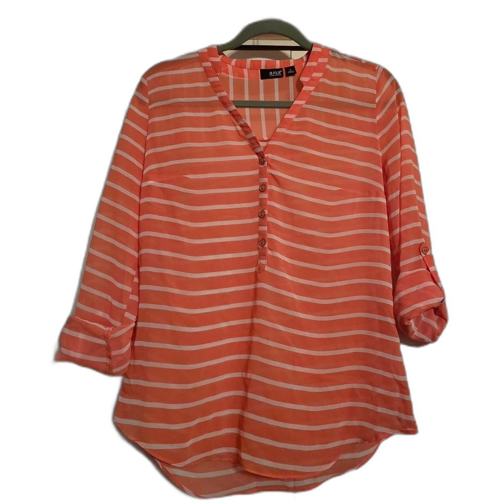 a.n.a Coral and White Striped Blouse